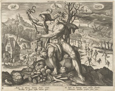 Kış Hiems Aeolos. (nesne üzerindeki başlık) The Four Seasons (dizi başlığı) by Adriaen Collaert