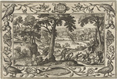 domuz avı İncil, mitolojik sahneler ve av sahneleri içeren manzaralar (dizi adı) by Adriaen Collaert