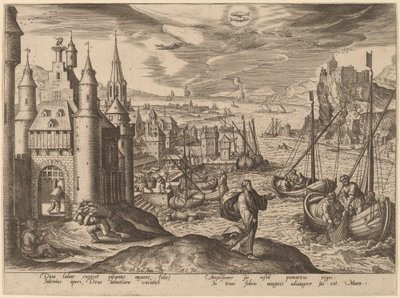 İsa, Havarileri Balıkçılar Arasında Çağırıyor by Adriaen Collaert after Hans Bol