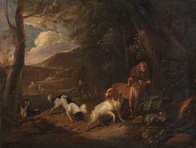 Ormanın Kıyısında Av Köpekleriyle Avcı by Adriaen Cornelisz Beeldemaker