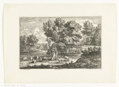 Bir su kenarında iki çoban ile manzara by Adriaen Frans Boudewyns