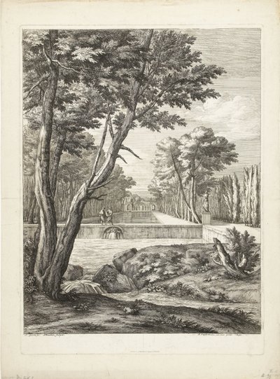Bir çeşmenin yanında iki adamla manzara by Adriaen Frans Boudewyns