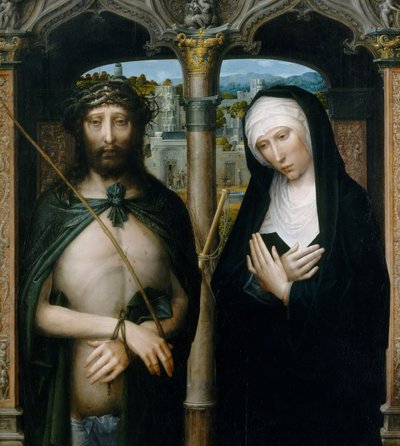 Dikenlerle Taçlandırılan İsa Ecce Homo ve Yaslı Bakire, yakl. 1530-40. by Adriaen Isenbrandt