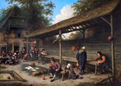 Disk iteleme oyunu olan bir hanın avlusu by Adriaen Jansz. van Ostade