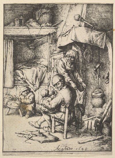 Çocuğunu Besleyen Baba, 1610-85. by Adriaen Jansz. van Ostade