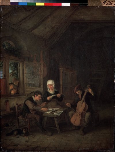 Köy müzisyenleri (Kırsal Müzisyenler). Bir evde oynayan kemancı ve çellist. Adriaen Jansz Van Ostade