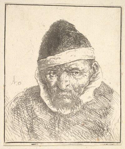 Beyaz Yakalı ve Sivri Şapkalı Yaşlı Adam, 1610-85. by Adriaen Jansz. van Ostade