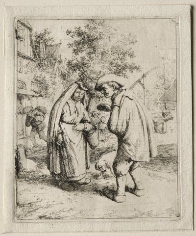 Bir Kadınla Köylü Sohbeti. by Adriaen Jansz. van Ostade