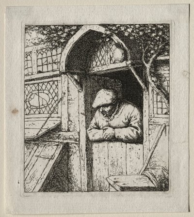 Kapısının Önüne Yaslanmış Köylü. by Adriaen Jansz. van Ostade