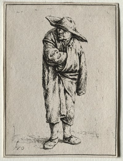 Elinde pelerini olan köylü. by Adriaen Jansz. van Ostade
