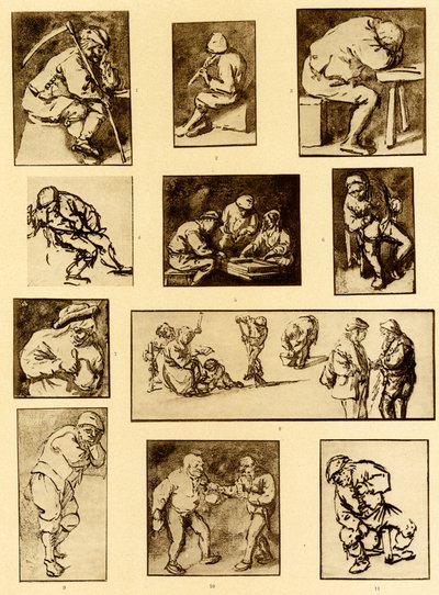 Taverna sahnelerinin kalem çizimleri by Adriaen Jansz. van Ostade