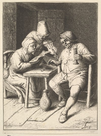 Şarkı Söyleyen Çift ve Keman, 1610-85. by Adriaen Jansz. van Ostade