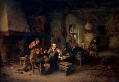 Dokuz Köylü ve Hurdy-Gurdy Oyunculu Bir Hanın İçi, 1653. by Adriaen Jansz. van Ostade