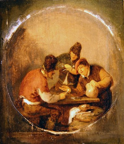 Bir Tavernada İçki ve Sigara İçen Üç Boors (panelde yağ) by Adriaen Jansz. van Ostade