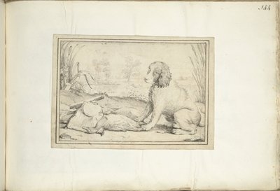 Av ekipmanlarının yanında köpek ve manzarada yağma by Adriaen Matham (signed by artist)