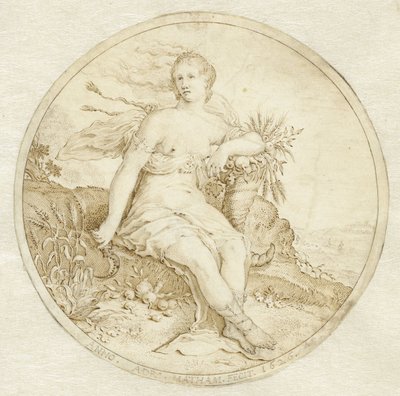 Bir bereket ve bir orakla oturan Ceres by Adriaen Matham