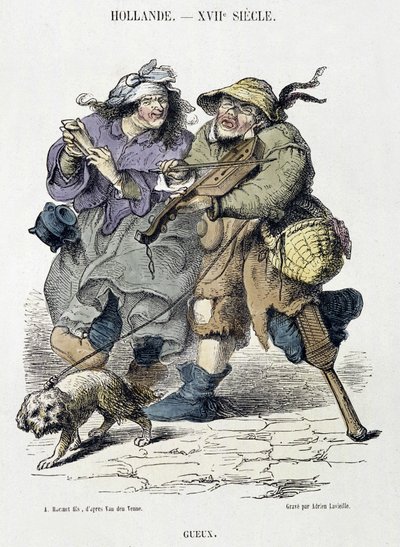 Sokak müziği çalan Gueux, Hollanda, XVII. yüzyıl. by Adriaen Pietersz van de (after) Venne