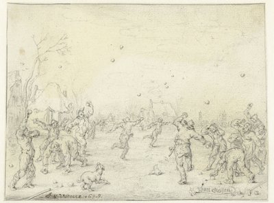 Kar topu atan erkekler ve çocuklar by Adriaen Pietersz van de Venne