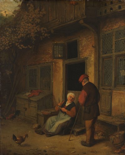 Evinin önünde ringa balığı boğazlayan bir kadın by Adriaen van Ostade (copy after)