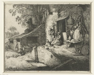 Evin önünde dönen kadın Kapıdaki dönen kadın by Adriaen van Ostade (signed by artist)