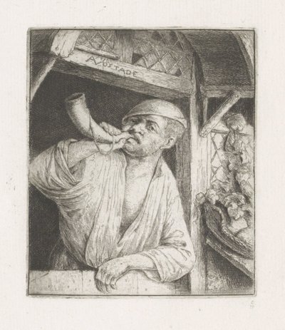 Bakker kapıda korna çalıyor by Adriaen van Ostade