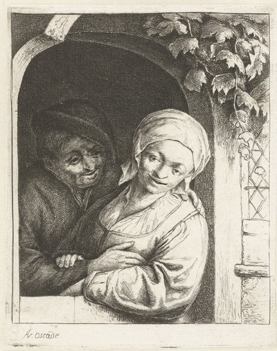 Çiftçi ve çiftçinin karısı, kapıda bir aşk çifti olarak Köylü aşk çifti köylü kur by Adriaen van Ostade