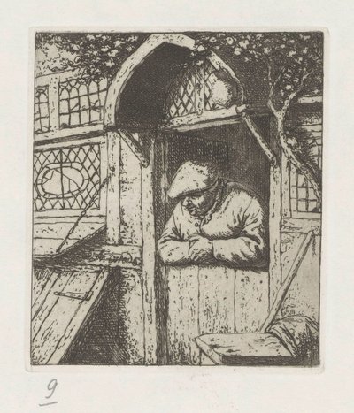 Alt kapıya yaslanmış çiftçi by Adriaen van Ostade