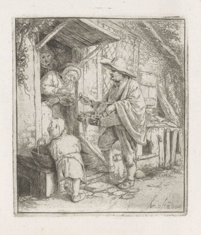 Yaşlı bir kadınla gözlük satıcısı by Adriaen van Ostade