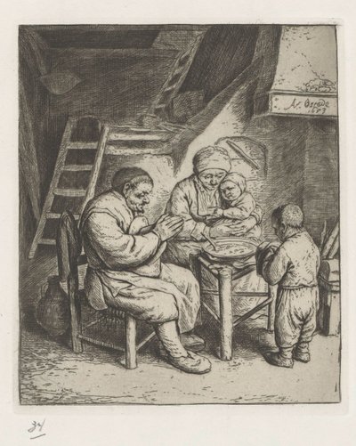 Aile yemek için masada by Adriaen van Ostade