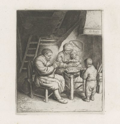 Aile yemekten önce dua ediyor by Adriaen van Ostade