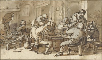 İçen ve tartışan köylülerle bir hanın içi by Adriaen van Ostade