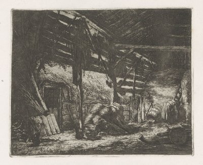 Bir saman ahırının içi by Adriaen van Ostade