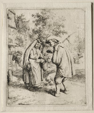 Bir Kadınla Konuşan Adam by Adriaen van Ostade