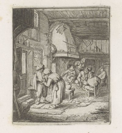 Adam bir handa bir kadına para ödüyor by Adriaen van Ostade