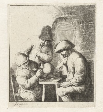 Adam boş sürahiye bakar, iki adam izler boş sürahi by Adriaen van Ostade
