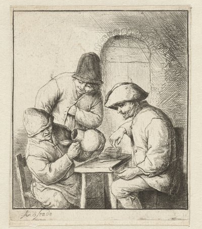 Adam boş sürahiye bakar, iki adam izler boş sürahi by Adriaen van Ostade