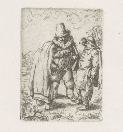 Köylü bir çiftle pilili yakalı adam by Adriaen van Ostade
