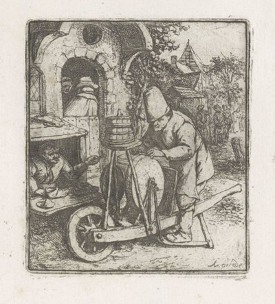Bir kunduracıda iş yerinde bıçak bileyici by Adriaen van Ostade