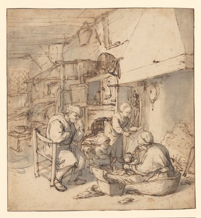 Köylü Ailesi Şöminenin Yanında Bir Ateşin Yanında Köylü Ailesi by Adriaen van Ostade