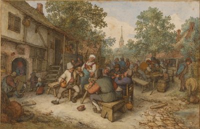 Bir Kasaba Sokağında Köylü Şenliği by Adriaen van Ostade