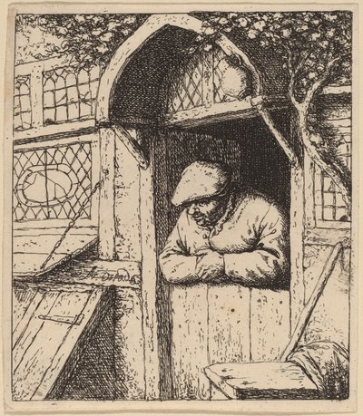 Kapısının Önüne Yaslanmış Köylü by Adriaen van Ostade