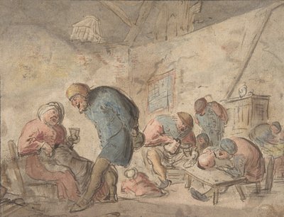 Köylüler İçiyor, verso: köylülerin eskizleri, 1610-85. by Adriaen van Ostade.