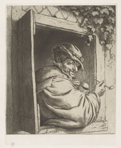 Pencere açıklığında sigara içen çiftçi by Adriaen van Ostade