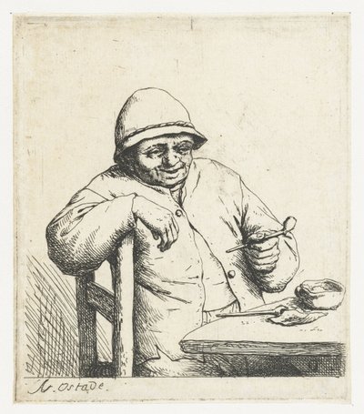 Kolunu bir sandalyenin üzerinde sigara içen çiftçi Gülümseyen sigara içen by Adriaen van Ostade