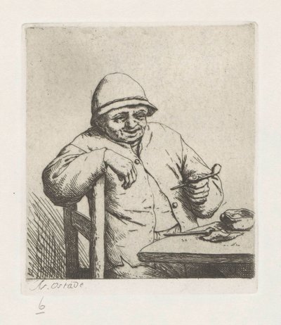 Kolunu bir sandalyenin üzerinde sigara içen çiftçi by Adriaen van Ostade