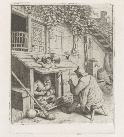 Evinin önünde bir atölyede kunduracı by Adriaen van Ostade