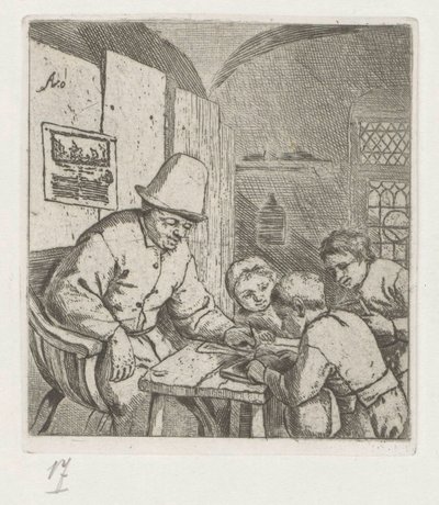 Masada üç öğrenci ile okul müdürü by Adriaen van Ostade