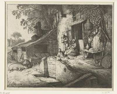 Evin önünde dönen kadın kız kurusu by Adriaen van Ostade