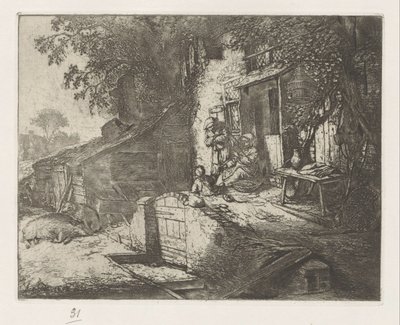 Bir evin önünde dönen kadın by Adriaen van Ostade