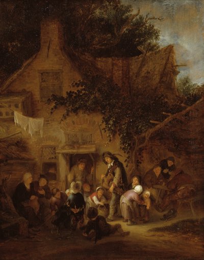 Bir Kulübenin Dışındaki Organ Öğütücü by Adriaen van Ostade